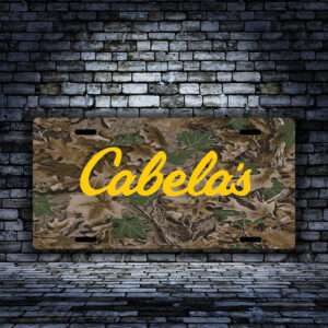 cabelas yellow with Camo Background